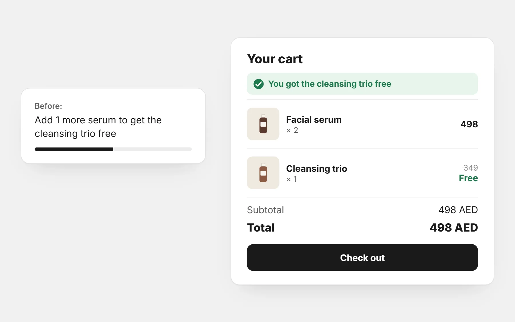 Buy X Get Y & Free Gifts: the cart with a free product added by the offer