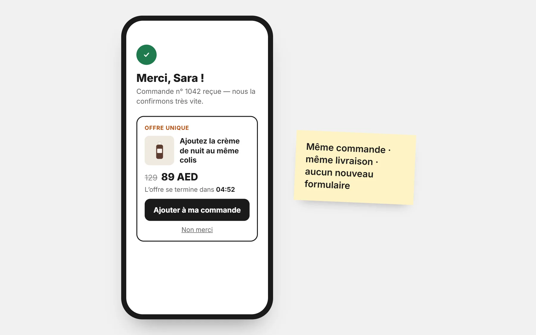 Offre après commande: la page de remerciement avec une offre unique