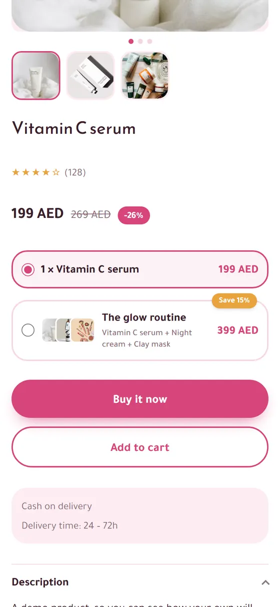 Bundles: a bundle offered next to the product (on a phone)