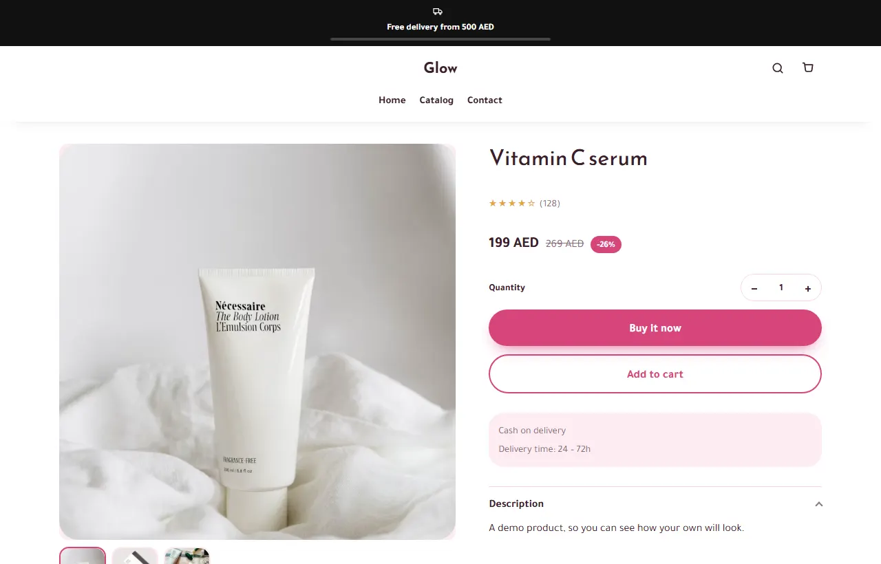 Free Shipping Bar & Gifts: how much more for free delivery, at the top of the store (on a computer)