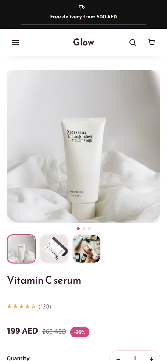 Free Shipping Bar & Gifts: how much more for free delivery, at the top of the store (on a phone)