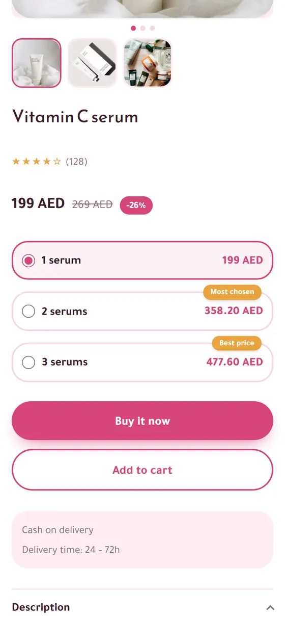 Quantity Offers: quantity deals shown above the buy buttons (on a phone)
